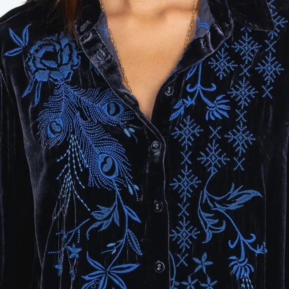 Johnny Was heavily embroidered Azure Velvet Kimono Sleeve Shirt/Jacket NWT - Picture 12 of 12